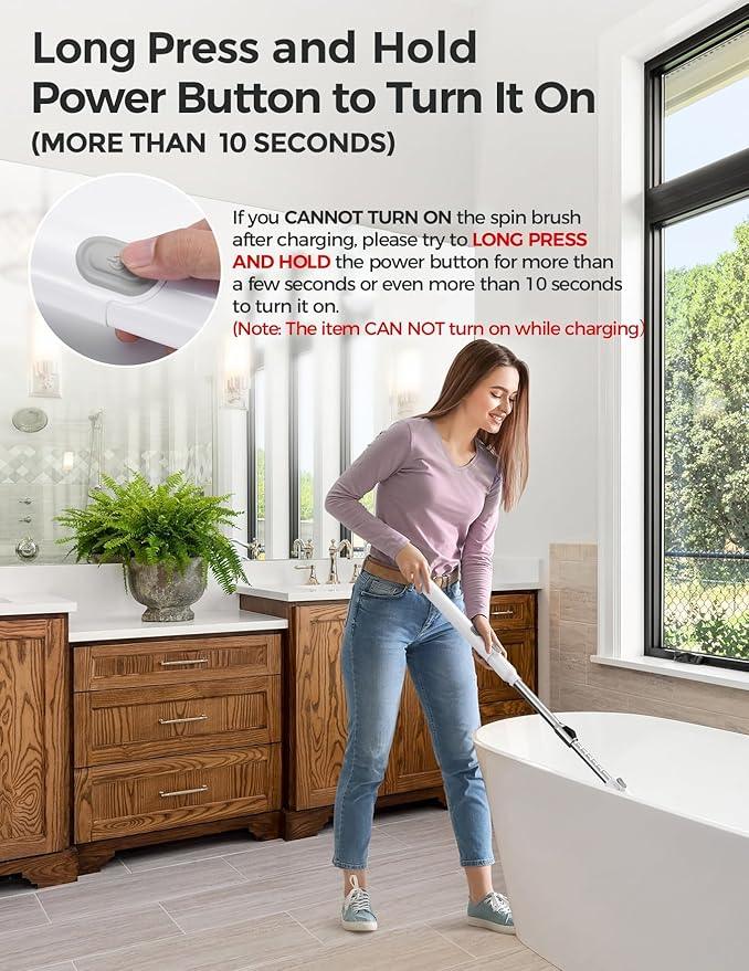 kHelfer Electric Spin Scrubber Kh8, Upgrade Cordless Shower Scrubber 8 Replacement Head, 1.5H Bathroom Scrubber Dual Speed, Shower Cleaning Brush with Extension Arm for Bathtub Tile Floor - NeatNest