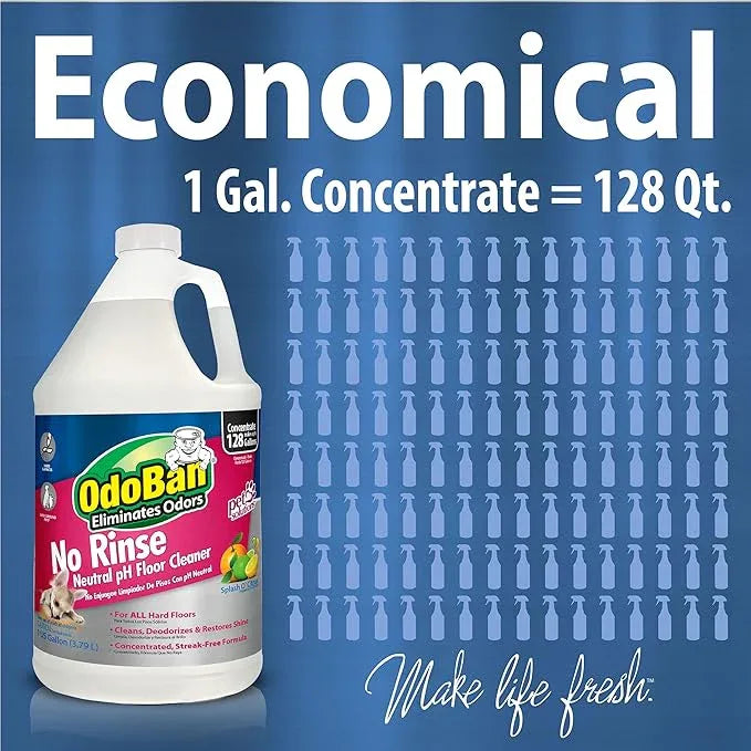 OdoBan Pet Solutions No Rinse Neutral pH Floor Cleaner Concentrate, Made in the USA, Splash O' Citrus Scent, 4 Gallons - NeatNest