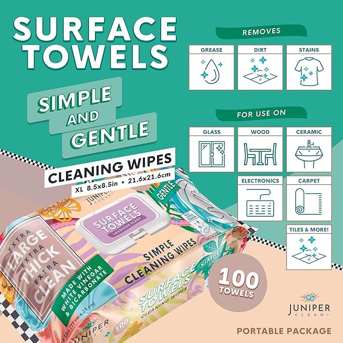 3 Packs Surface Cleaning Wipes Bleach Free, Thick & Large Dispose, All-Purpose Cleaner for Bathroom, Kitchen, Office, 300 Count Soft Flow, Biodegradable, Lavender Scent - NeatNest