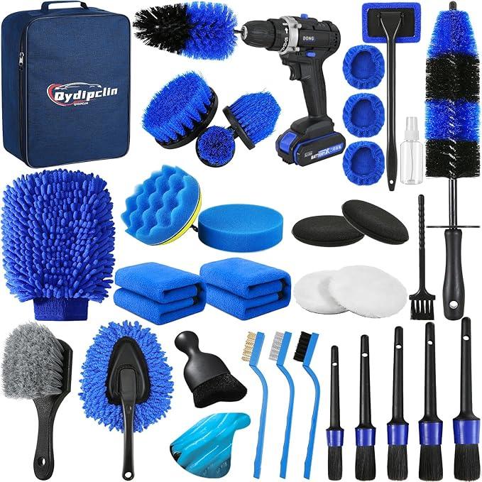 Qydipclin 34Pcs Car Detailing Kit, Car Detailing Brush Set, Car Wash Cleaning Kit, Car Detailing Brushes, Professional Car Care Kit for Interior Exterior Wheels, Blue - NeatNest
