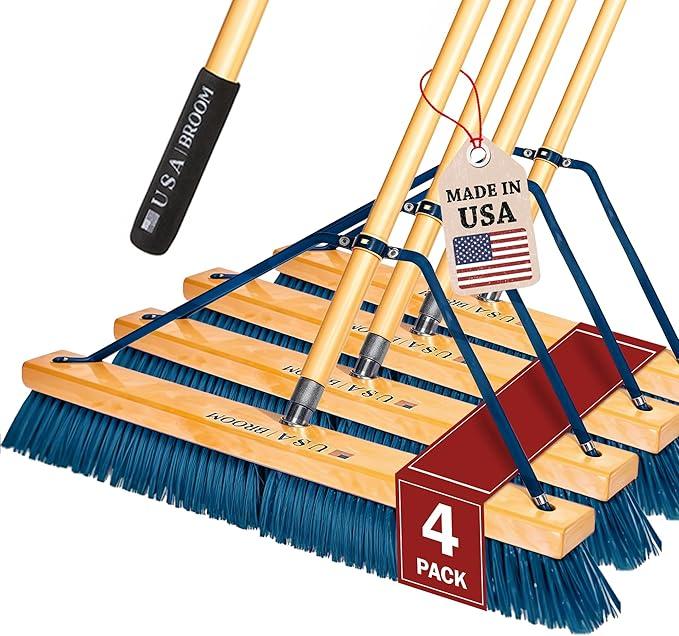 4 Pack Bundle - 36" Heavy Duty Outdoor Push Broom with 60" Handle. Ideal for Asphalt, Concrete & Heavy Debris. Durable American Made Steel Brackets-Stainless Steel Hardware. No Plastic. 100% USA Made. - NeatNest