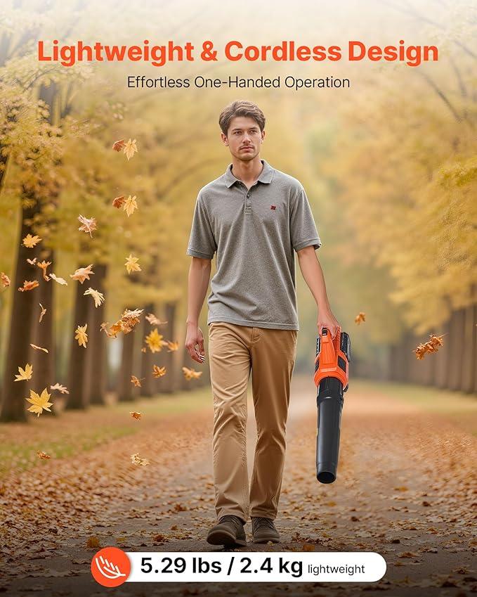 VEVOR 20V Cordless Leaf Blower with Brushless Motor, 450 CFM/110 MPH, Battery Powered Electric Leaf Blowers for Lawn Care with 2.0Ah Battery and Fast Charger - NeatNest