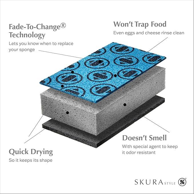 Skura Style Smart 4 Pack Odor Free Non-Scratch Scrub Pads for Sink, Counters, Surfaces, Pots, Pans, Dishwashing with Color-Fade Change Indicator - NeatNest