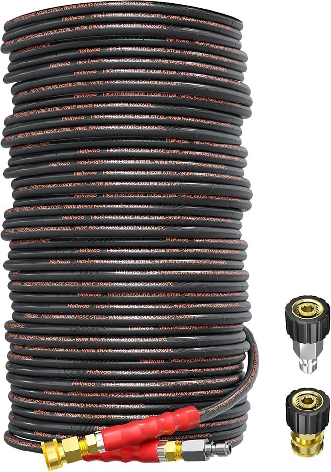 200FT Pressure Washer Hose 4200PSI, Power Washer Hose Steel Wire Braided with Swivel Quick Connect, Commercial Grade Industrial High Pressure Water Washing Hose (4200PSI, 200FT) - NeatNest