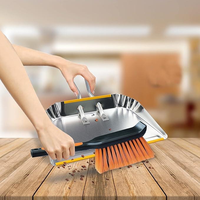 PHYEX 1-Pack 17" Heavy Duty Metal Dust Pan with Cleaning Brush Set - NeatNest