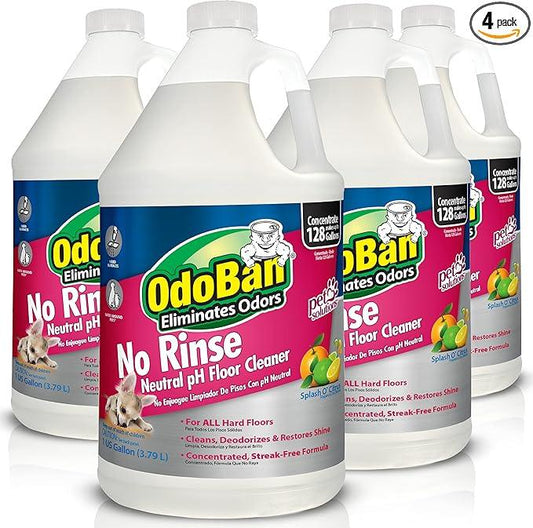 OdoBan Pet Solutions No Rinse Neutral pH Floor Cleaner Concentrate, Made in the USA, Splash O' Citrus Scent, 4 Gallons - NeatNest