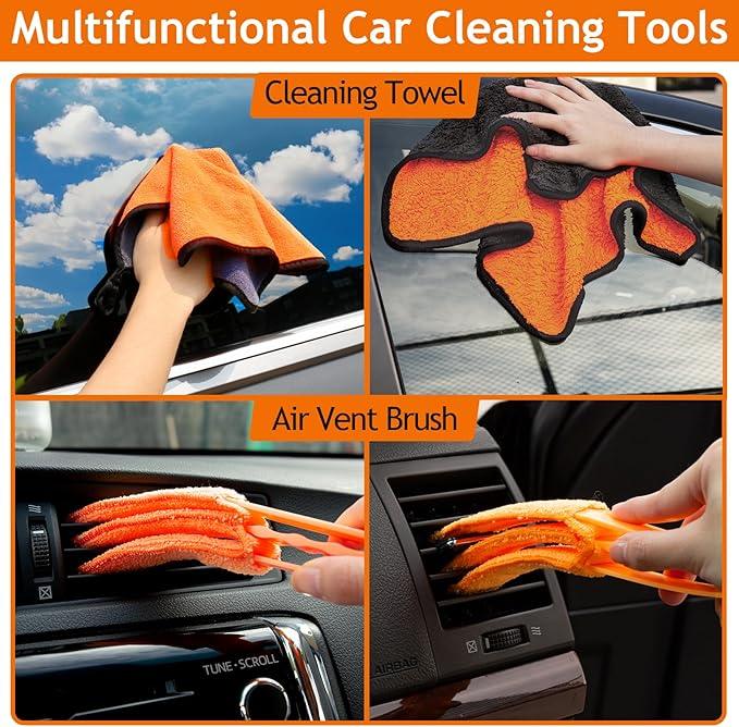 THINKWORK Windshield Cleaner Tool, Car Detailing Kit Interior, Car Cleaning Kit Interior and Exterior Detail Brush, Auto Supplies & Accessories for Men Women - NeatNest