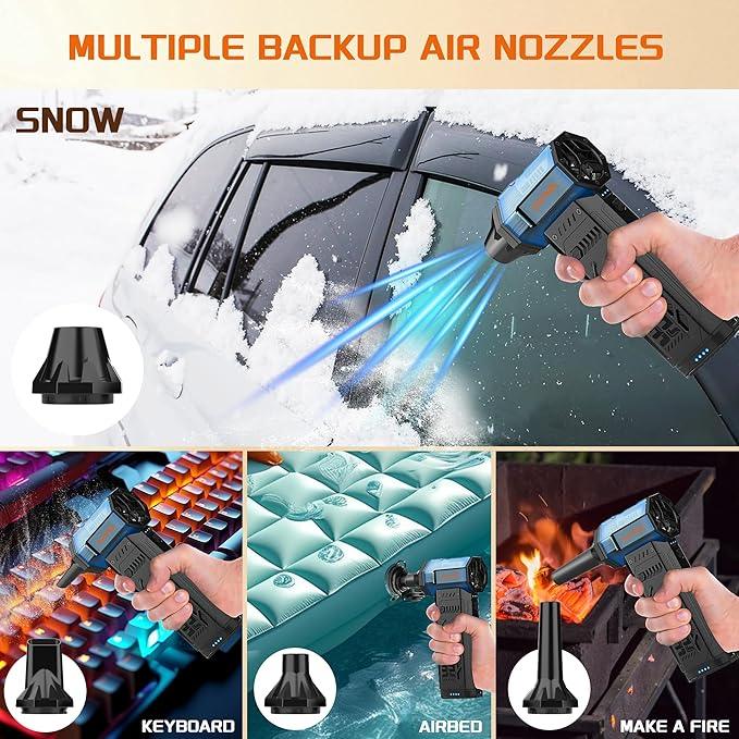 Air Duster -250000RPM- Snow Blower, Replaceable Batteries 2pcs,Long Life-mini Blower, 3-Gear Adjustable- Electeic Air Duster for Keyboard,PCs,Outdoors,Snow,Leaves,Car Cleaning (2*Batteries) - NeatNest