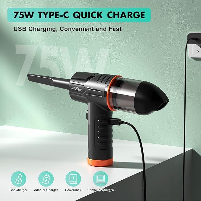 WHATOOK 2-in-1 Computer Vacuum Cleaner：Compressed Air Duster Blower，100000 RPM & 10 Kpa Cordless Car Hoover, Portable Handheld Keyboard Cleaner Kit for PC Computer Desk Dust Cleaning - NeatNest