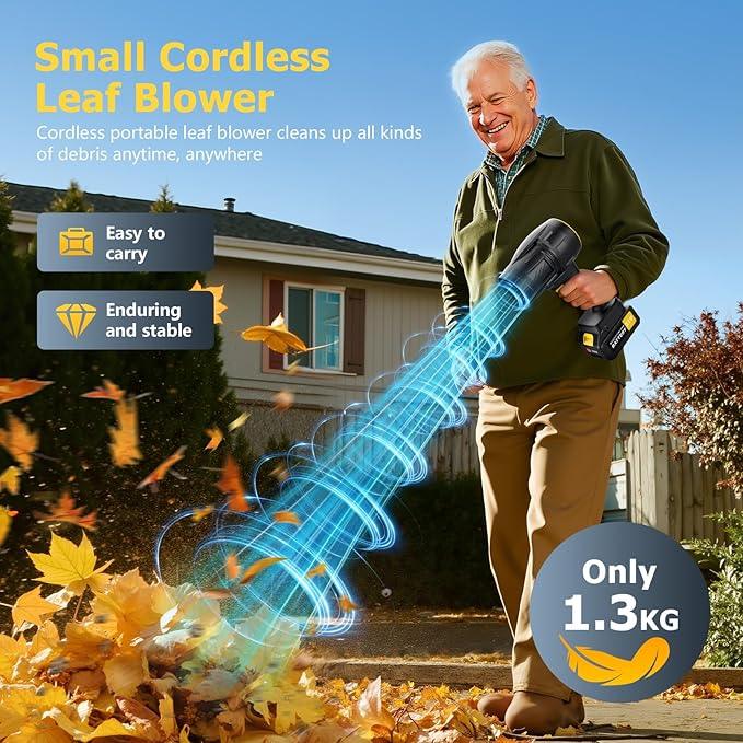Handheld Leaf Blower Cordless with 2 Battery and Charger, 550CFM Lightweight Electric Cordless Leaf Blowers, 21V Battery Powered Leaves Blowers for Lawn Care, Patio, Car and Dus (Black) - NeatNest
