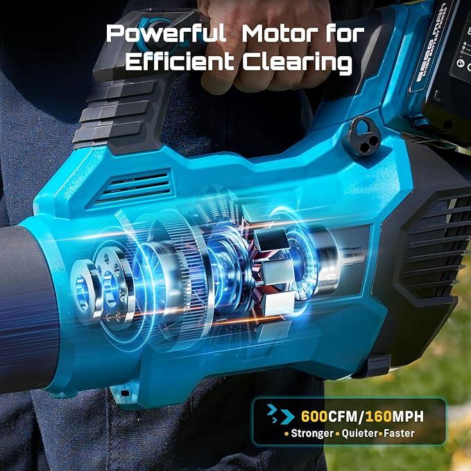 SEESII 40V Leaf Blower Cordless, 600CFM 160MPH Brushless Motor Leaf Blower with 2 * 5200mAh Batteries and Charger, Turbo Button & Variable Speed Control Electric Blower for Lawn Care, Dust and Debris - NeatNest