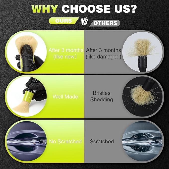 10PCS Car Detailing Brush Set,Boars Hair Car Cleaning Detail Brush kit,Ultra Soft No Scratch Car Dust Brush,Car Interior Detailing Brushes Kit,Detail Brushes Car Detailing for Interior Exterior(green) - NeatNest