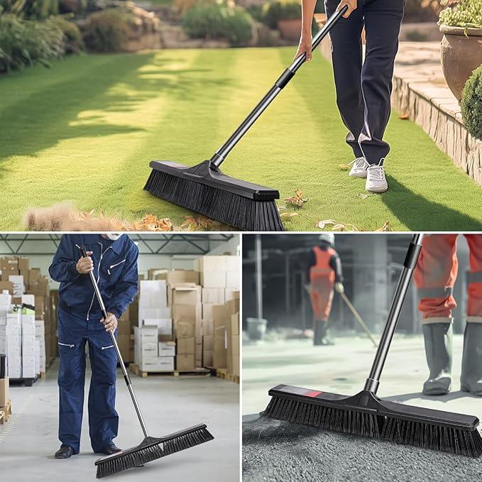 Push Broom Outdoor Heavy Duty,Masthome 24" Push Broom with Stiff Bristles,Heavy Duty Garden Broom,Outdoor Stiff Sweeping Broom for Garage Yard Patio Deck Concrete Wood Stone Floors Scrub and Cleaning - NeatNest
