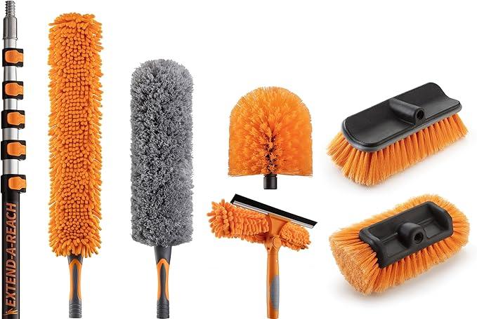 30 Foot High Reach Telescoping Duster Kit and Vinyl Siding Brushes with 5-24 ft Extension Pole // High Ceiling Cleaning and Window Washing kit // Exterior & Interior House and Gutter Cleaning Brush - NeatNest