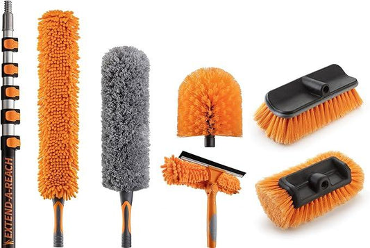 30 Foot High Reach Telescoping Duster Kit and Vinyl Siding Brushes with 5-24 ft Extension Pole // High Ceiling Cleaning and Window Washing kit // Exterior & Interior House and Gutter Cleaning Brush - NeatNest