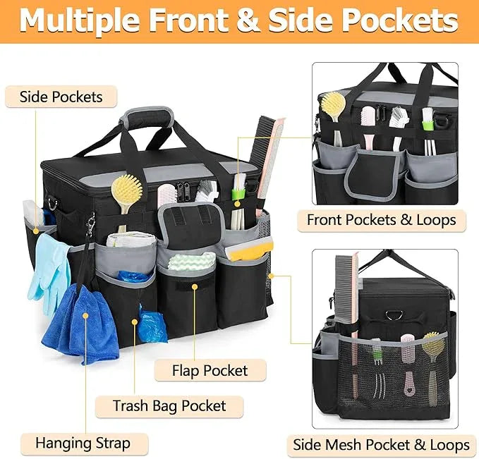 Large Rolling Cleaning Caddy with Detachable Trolley & Lid, Cleaning Cart on Wheels with Shoulder Strap & Handles, Cleaning Supplies Organizer with Multi Pockets for Cleaning Tools Storage - NeatNest