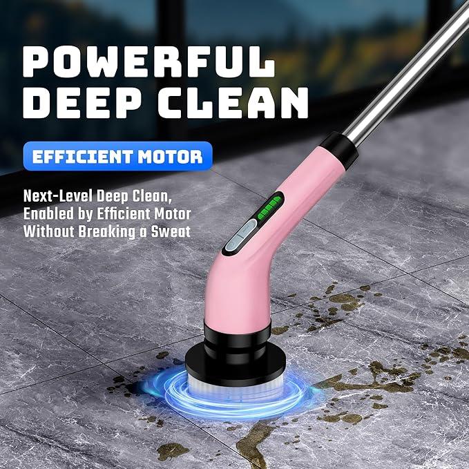 Electric Spin Scrubber - Cordless Bathroom Scrubber with 7 Brush Heads - Dual Speed IPX7 Waterproof Power Scrubber for Heavy-Duty Bathtub, Glass, Tile, and Car Cleaning (Pink) - NeatNest