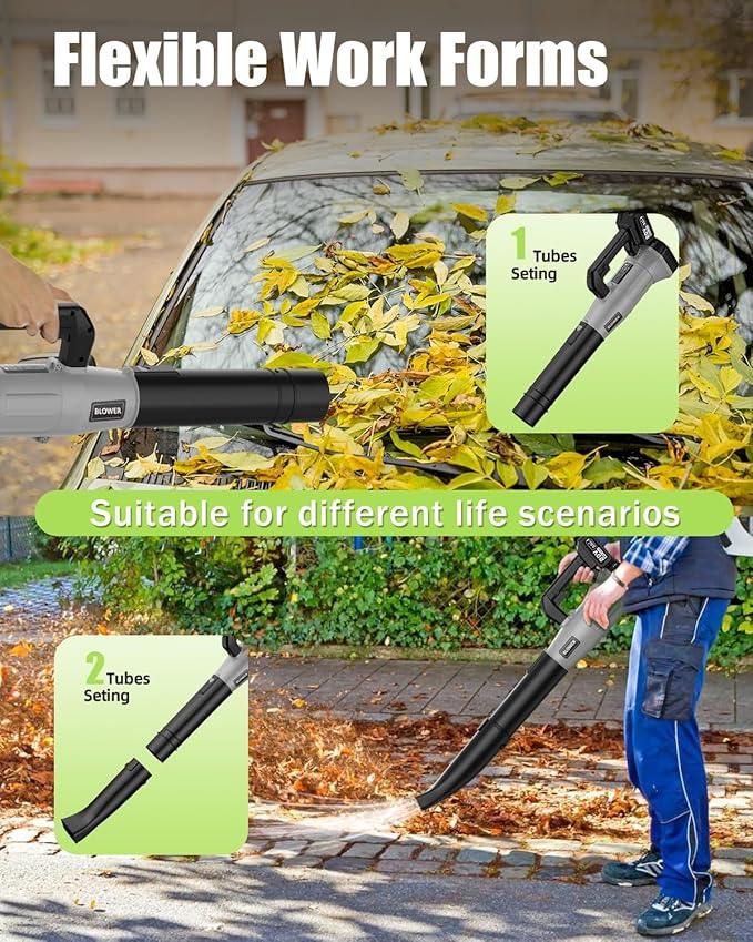 Cordless Leaf Blower - 2x3Ah Battery, 530CFM 170MPH, Powerful Battery Powered Leaf Blower Cordless with Battery and Charger, 7-Speed Control, 2 Extended Tubes for Yard, Lawn & Garden - NeatNest