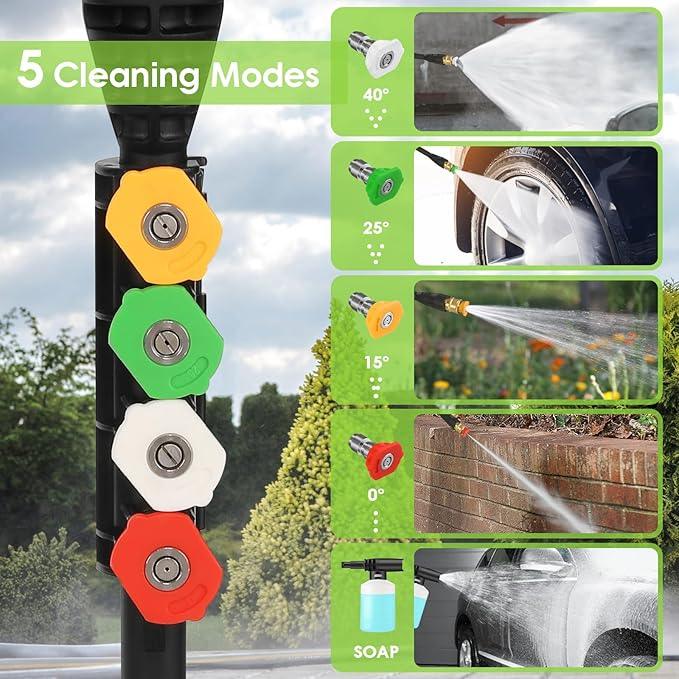 5000PSI Pressure Cleaner,Power Cleaner with Foam Cannon,4 Nozzles,33FT Hose and 500ml Soap Bottle for Home/Cars/Driveways/Patios/Fences,Green - NeatNest