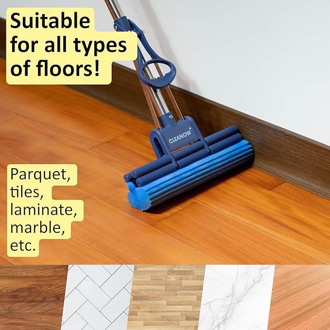 OneTouch GO! Floor Cleaner, Floor Mops, Sponge Mops, Mop with Wringing Function (Cleanow OneTouch GO! Mop + 2 Refills) - NeatNest