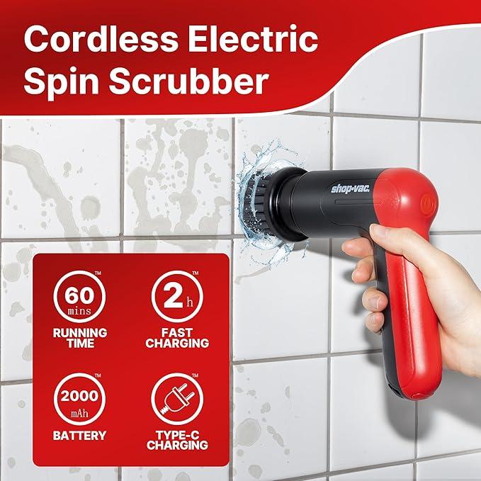 Shop-Vac Cordless Spin Scrubber, 2-Speed (180/240RPM) Electric Cleaning Brush with 5 Multi-Surface Heads, 2000mAh Battery, 60-Min Runtime, for Kitchen & Bathroom - NeatNest