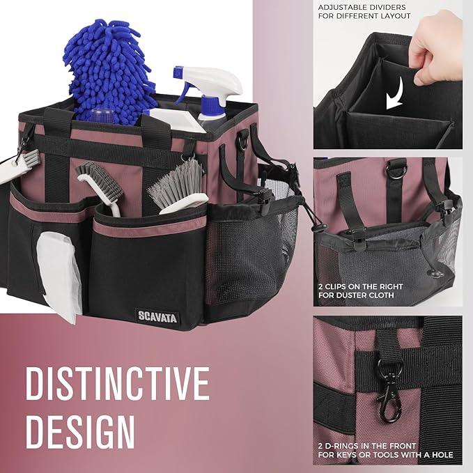 Compact Wearable Cleaning Caddy, Small Cleaning Caddy Supplies Organizer with Handle & Shoulder Straps for Housekeepers, Under Sink & Car Cleaning Tool Organizers Bag (LotusPink) - NeatNest