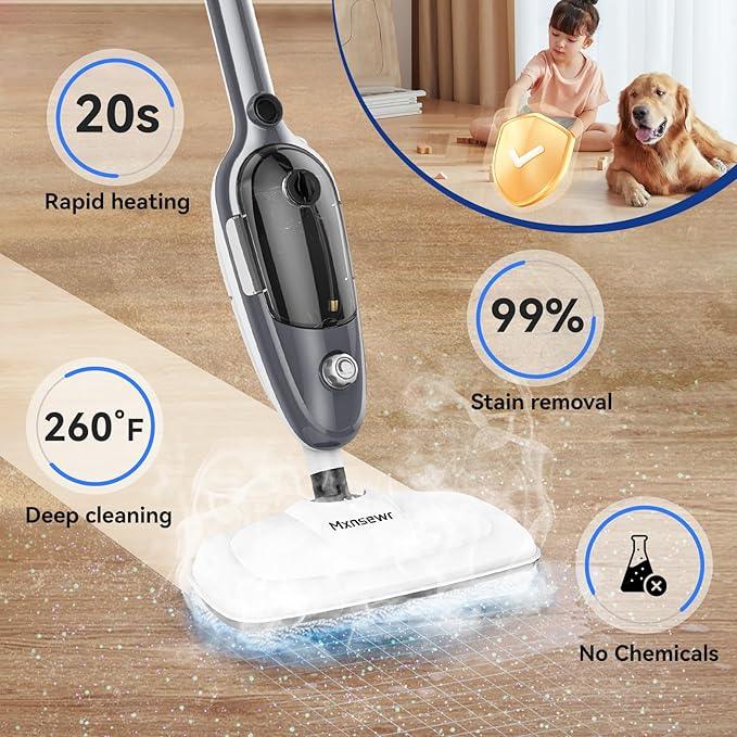 Steam Mop - All-in-one Powerful Handheld Steam Cleaner Detachable Floor Steamer with 11 Accessories, MultiPurpose Steamer for Hardwood Floors, Clothes,Windows,Tiles,Carpet, Whole Home Use,Grey - NeatNest