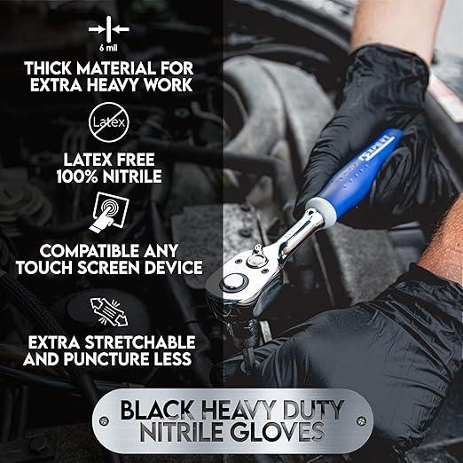 Heavy Duty 6 Mil Black Nitrile Gloves - Disposable, Latex & Powder Free | Mechanic, Food Prep & Tattoo | Rubber Gloves for Cooking, Cleaning & Household |Bulk Case of (1000) - NeatNest