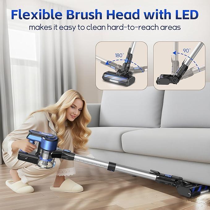 Cordless Vacuum Cleaner for Home, 45Kpa Lightweight Stick Vacuum with Powerful Suction, Rechargeable Battery Up to 50mins, Handheld Vacuum Cleaners for Carpets, Pet Hair, Hardwood Floors -Dark Blue - NeatNest