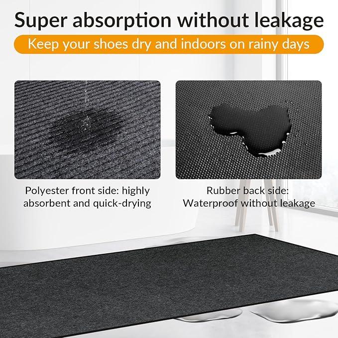 LVETOLS 3' x 10' High Traffic Guard Doormat, Commercial Grade Door Floor Mat Striped Brush Step Entrance Mat with Rubber Backing, Low Profile Commercial Rugs for Entryway, Easy to Clean(Jet Black) - NeatNest