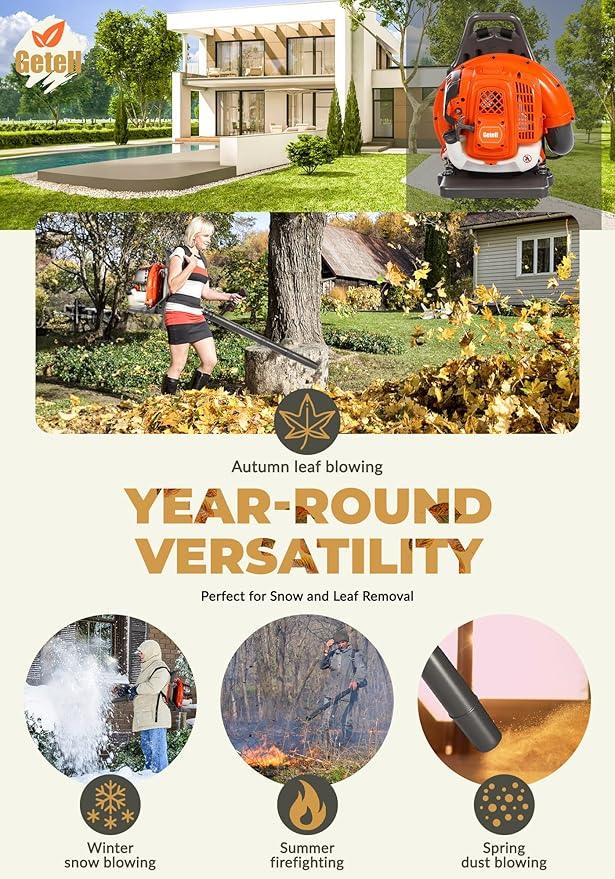 Gas Powered Backpack Leaf Blower – 65CC 2-Stroke Engine, 850 CFM & 220 MPH for Heavy Duty Commercial Lawn Care, Wet Leaf & Debris Removal (GT3672) - NeatNest