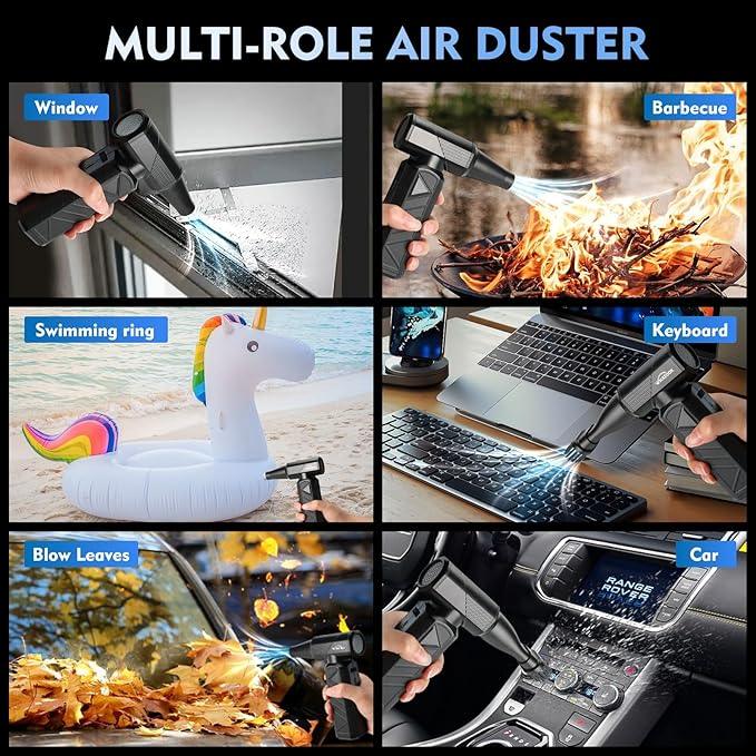 WHATOOK Compressed Air Duster: 180000RPM Air Blower with Stepless Speed Regulation Mode, Electric Air Duster with Brushless Motor, Air Duster for Keyboard, Computer, Car and Home Cleaning（Black） - NeatNest