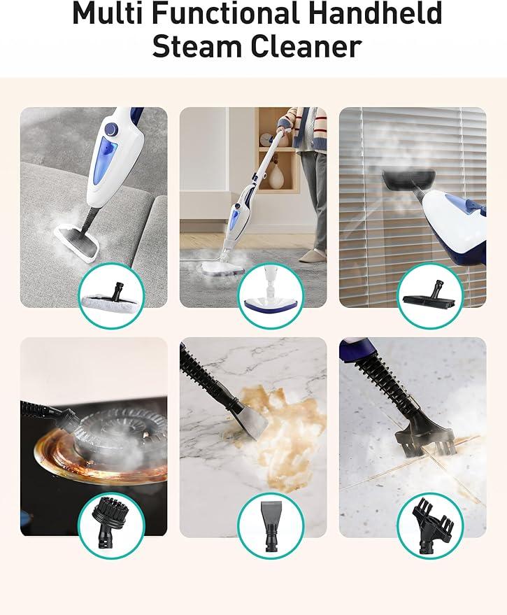 12-in-1 Steam Mop, Fast 15-Sec Heat-Up, 1500W Detachable Handheld Steam Cleaner with 2 Dirt Grip Pads, Removes 99.99% Stubborn Stains for Hardwood Floors, Clothes, Windows, Tiles, Furniture, Black - NeatNest