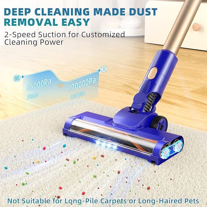 Cordless Vacuum Cleaner, 180° Bendable Wand Stick Vacuum Cleaners with LED Touch Screen, 8-in-1 Lightweight Rechargeable Vacuum with 1.5L Dust Cup for Home Hard Floor Low-Pile Carpet - NeatNest
