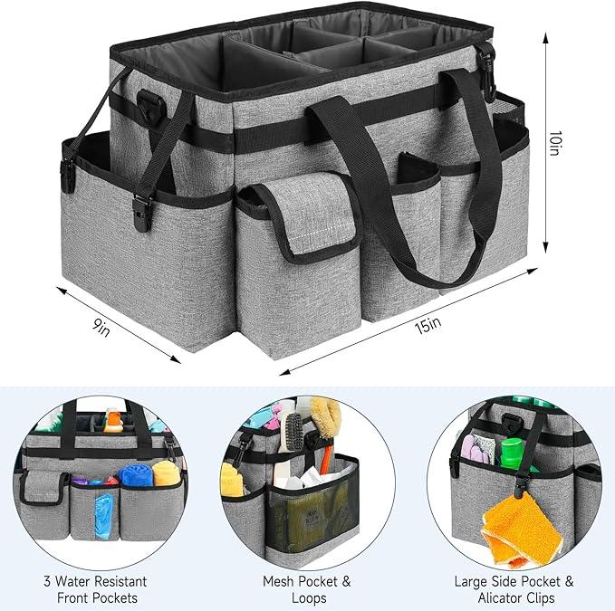 Cleaning Caddy Bag,Large Cleaning Supplies Organizer with Handle for Housekeepers,Gray - NeatNest