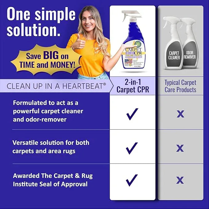 Carpet CPR Spot & Stain Remover Spray – Heavy Duty Carpet Cleaner for Pet Messes, Coffee & Tough Stains (32 Fl Oz (Pack of 2)) - NeatNest