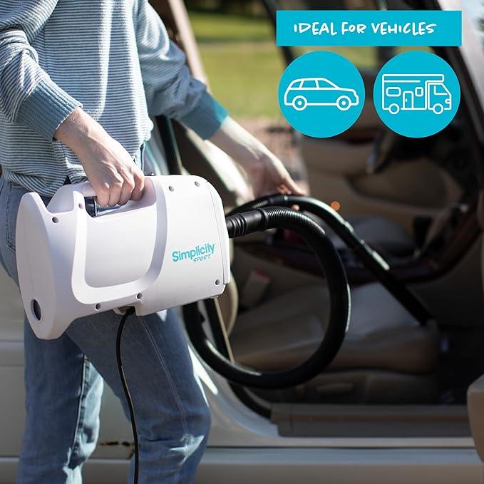 Simplicity Vacuums Sport Small Canister Vacuum Cleaner for Stairs with Carry Strap, Hard Floor Vacuum with Attachments and Storage Bag, Compact RV Vacuum Cleaner, White, S100.6 - NeatNest