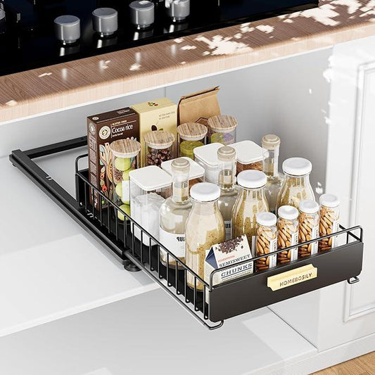 Under Sink Organizer, Kitchen Under Sink Organizers and Storage, Mute Pull Out Cabinet Organizer Shelf, Metal Sliding Drawer for Kitchen Bathroom Pantry Cabinet Closet Organization Rack, Black - NeatNest