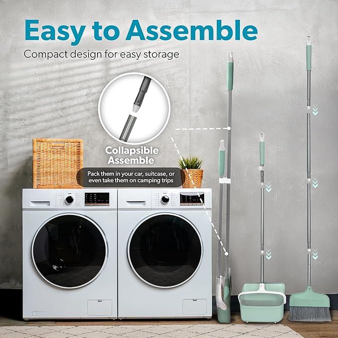 BLACK+DECKER Butler Broom & Dustpan Set - Short Handle, Stand-Up Design - Lightweight, Space-Saving Combo for Kitchen, Living Room, Bathroom, Lobby Floors - Home Cleaning Essential, Teal/Grey - NeatNest