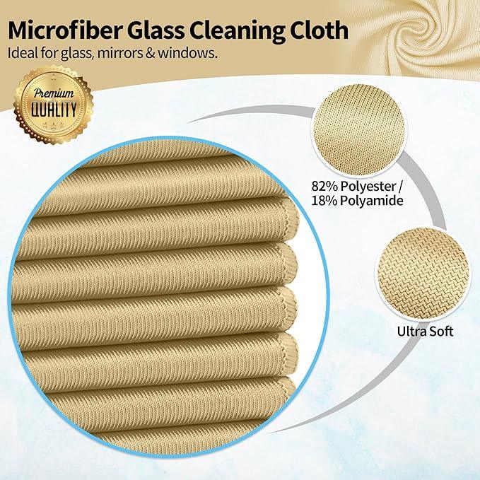 HOMERHYME Microfiber Cleaning Cloth, 12 Pack Window Glasses Cleaning Cloth, Reusable Lint-Free Streak Free Polishing Cloth Wipes for Stainless Steel, Eyeglass, Mirror, Screen & Lense,12"*12" Beige - NeatNest