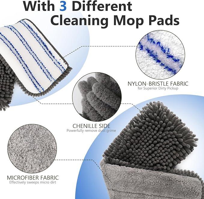 Masthome Microfiber Mops for Floor Cleaning,Dust Mop with 4 Reusable Pads,Flat Flip Mops for Wet & Dry Use,Professional Microfiber Mop for Hardwood, Laminate,Tile Floor Cleaning-1 Scraper - NeatNest