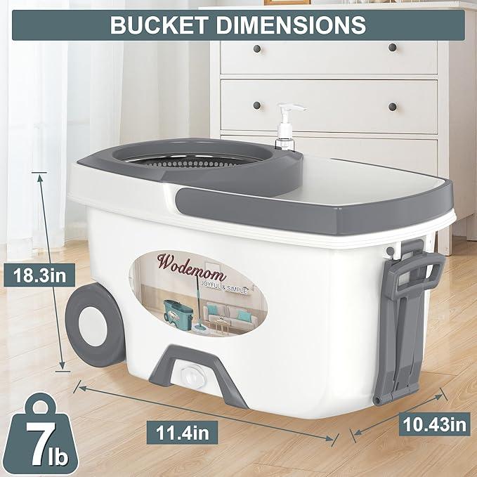 Mop and Bucket with Wringer Set,Spin Mop and Bucket System, Mops for Floor Cleaning,Household Supplies Tools with 6 Replacement Refills,61" Extended Handle for Household Hardwood Floor - White - NeatNest
