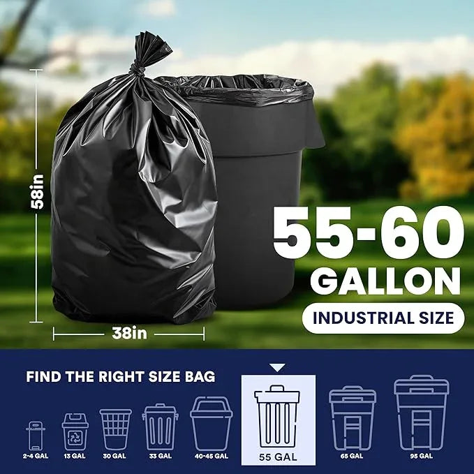 Plasticplace 55-60 Gallon Trash Bags │ 1.0 Mil │ Black Heavy Duty Garbage Can Liners │ 38” x 58” (100 Count) - NeatNest