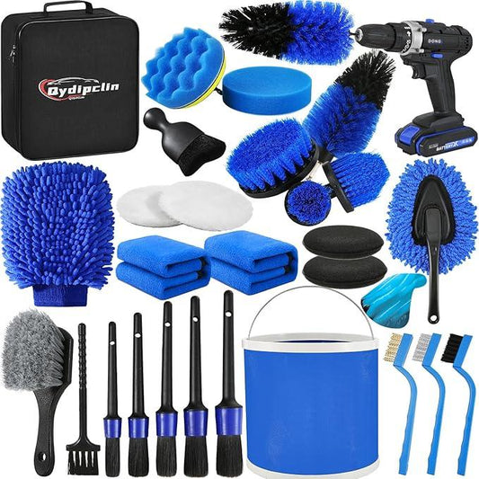 Qydipclin 29Pcs Car Detailing Kit, Car Detailing Brush Set, Car Wash Cleaning Kit, Car Detailing Brushes, Professional Car Care Kit for Interior Exterior Wheels, Blue - NeatNest