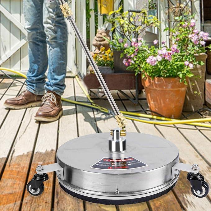 Biswing 15" Pressure Washer Stainless Steel Surface Cleaner with 3 Wheels & 1/4" Quick Connector, Power Washer Attachment with 2 Extension Wand, 2 Replacement Nozzles, 4000 PSI - NeatNest