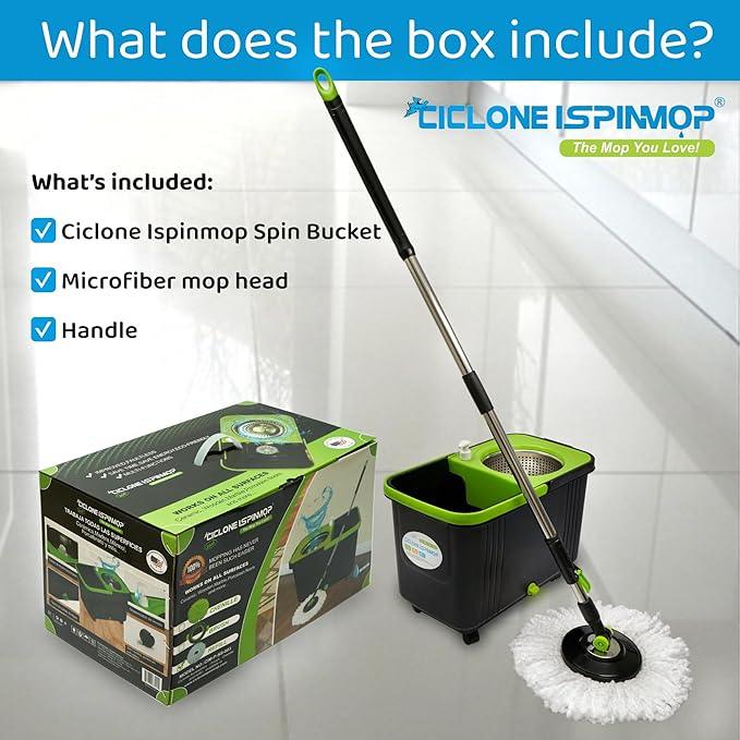 Spinning Mop and Bucket with Wringer Set for Home - 360 Spin Mop with Adjustable Handle & Bucket with Wheels - 1 Microfiber Mop Head - Mop and Bucket Set for Floor Cleaning at Home, Office, Hotel - NeatNest