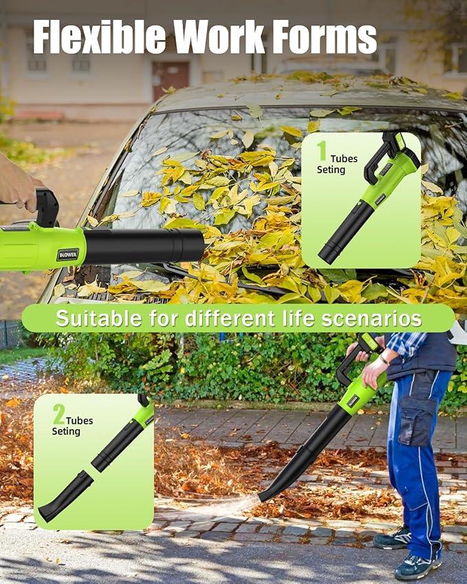 Cordless Leaf Blower - 2x4Ah Battery, 530CFM 170MPH, Powerful Battery Powered Leaf Blower Cordless with Battery and Charger, 7-Speed Control, 2 Extended Tubes for Yard, Lawn & Garden - NeatNest