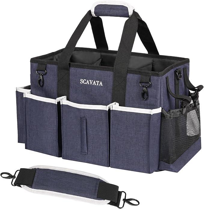 Wearable Caddy Bag, Cleaning Supplies Organizer With Handle & Shoulder Straps for Housekeepers, Under Sink & Car Tool Organizers With 4 Foldable Divider (NavyBlue) - NeatNest