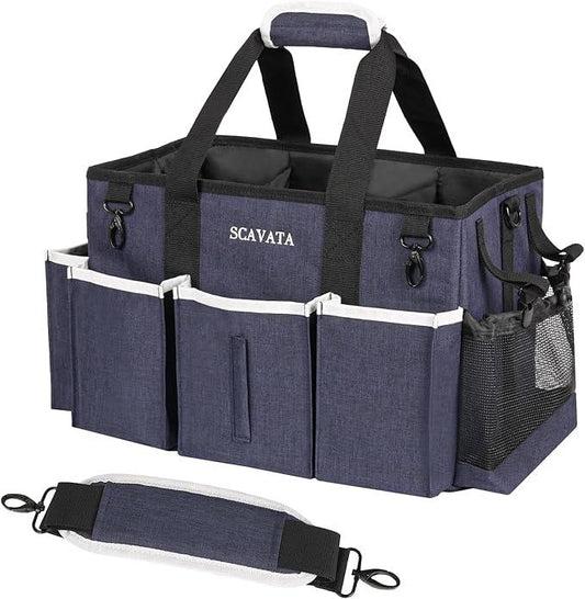 Wearable Caddy Bag, Cleaning Supplies Organizer With Handle & Shoulder Straps for Housekeepers, Under Sink & Car Tool Organizers With 4 Foldable Divider (NavyBlue) - NeatNest