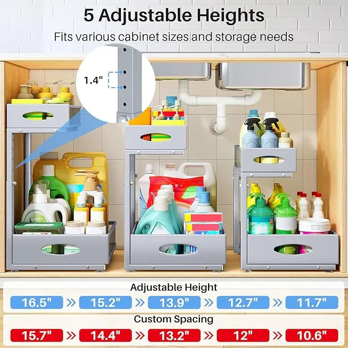 Under Sink Organizer, 2 Tier Pull Out Under Cabinet Organizer Shelf with Pad for Framed Cabinets, Metal Slide Out Under Sink Storage, Mesh Sliding Drawers for Kitchen Bathroom Laundry(Grey, 1 Pack) - NeatNest